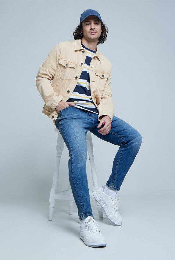 chaqueta denim beige para hombre